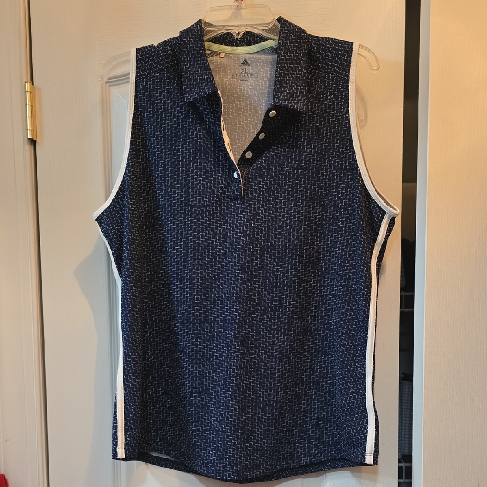 Adidas Blue Sleeveless Polo with White Trim